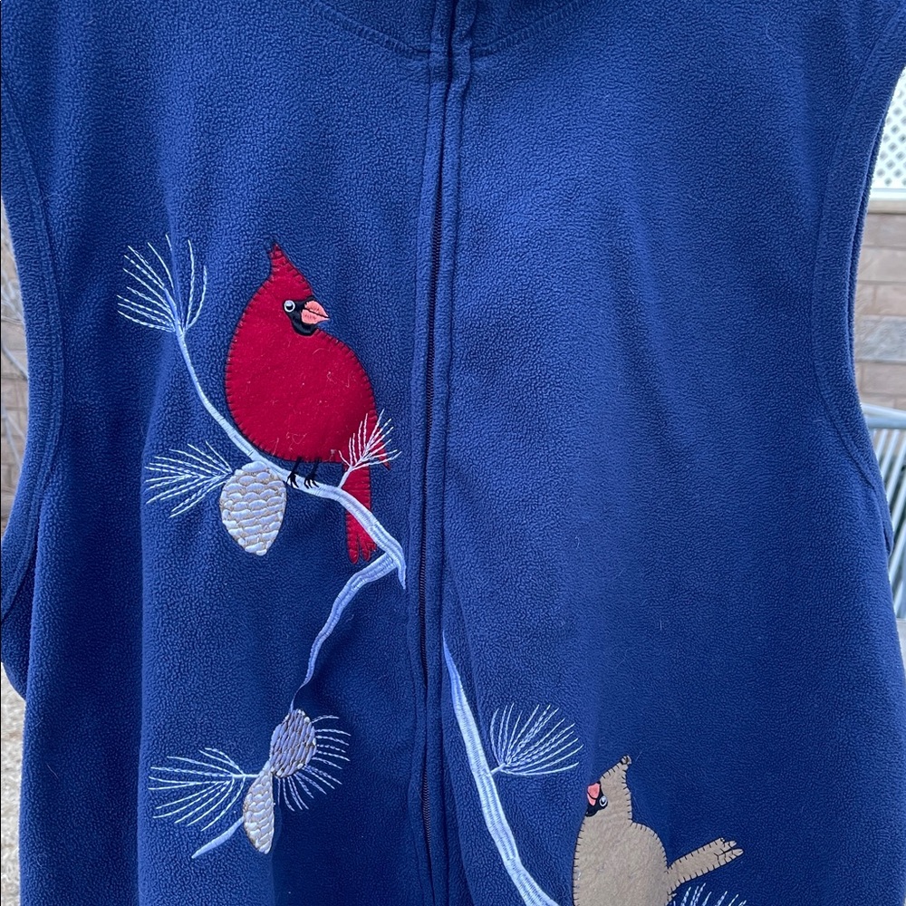 Beautiful fleece vest with embroidered cardinals